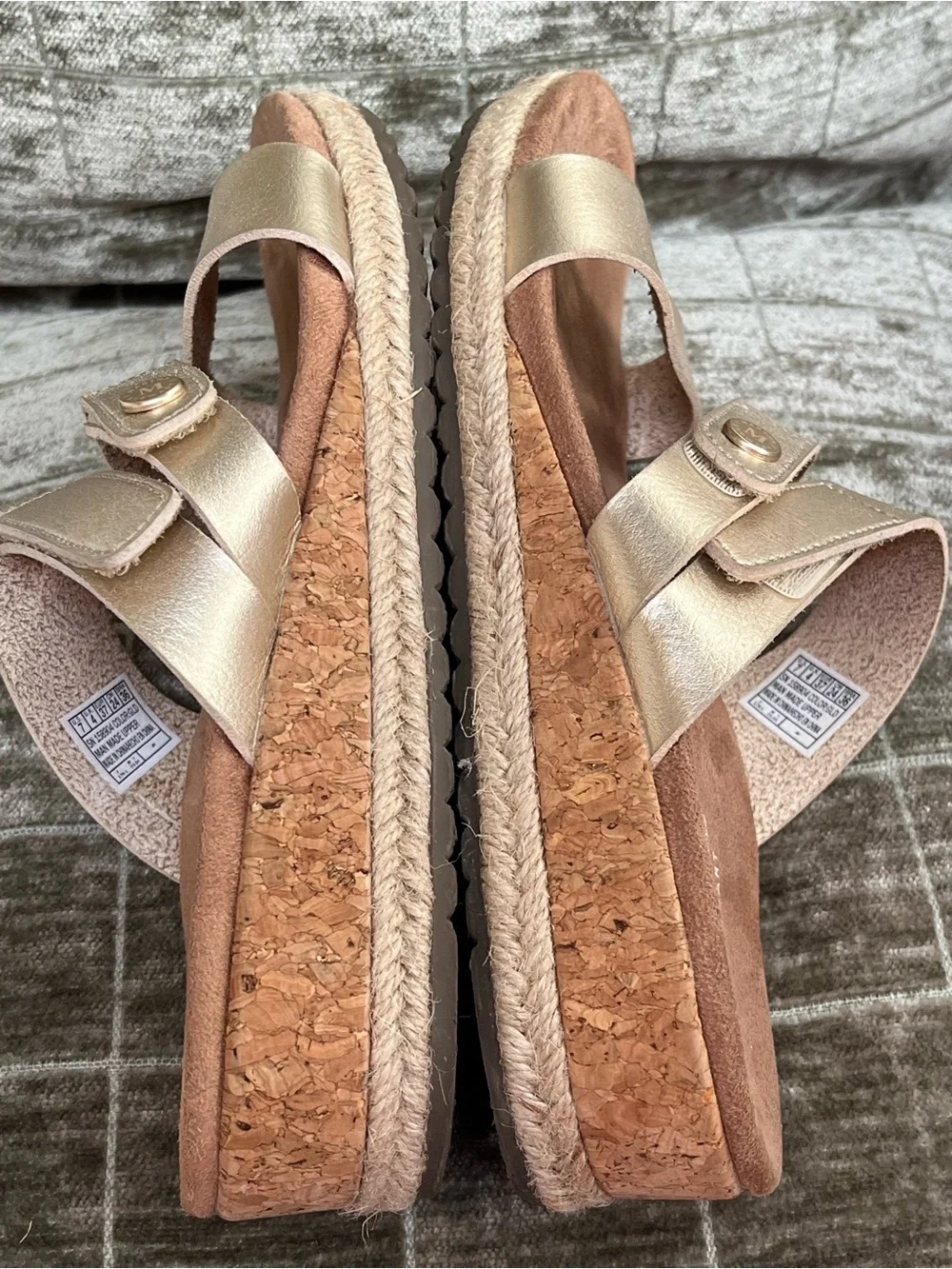 Skechers Metallic Gold Triple-Strap Slide Sandals - Picture 2 of 5